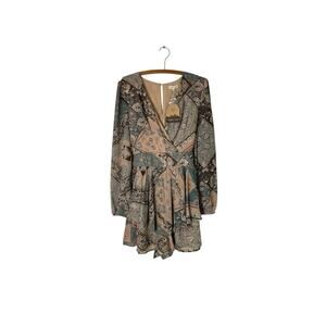 Mainstrip Dresd Boho Women Floral Long Sleeve Romper Ruffled Back Zip Size L NWT